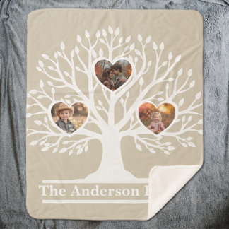 Rustic White 3 Photo Family Tree Personalized Sherpa Blanket