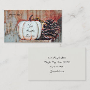 Rustic White Autumn Country Pumpkin Business Card
