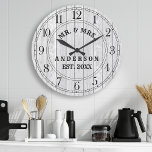 Rustic White Barn Wood Farmhouse Mr. & Mrs. Custom Large Clock<br><div class="desc">Rustic White Barn Wood Farmhouse Mr. & Mrs. Custom Large Clock. Large beautiful rustic white barn vintage wood personalized couples family name year established wall decor clock. The perfect country wooden plank look for any home or kitchen.</div>