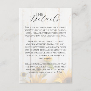 Rustic White Barn Wood Sunflower Wedding Details Enclosure Card