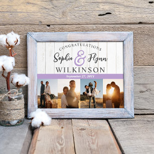 Rustic White Barn Wood Wedding Newlyweds 4-Photo Poster