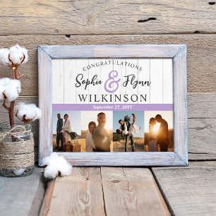 Rustic White Barn Wood Wedding Newlyweds 4-Photo Poster