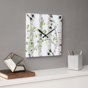 Rustic White Birch Tree Acrylic Wall Clock