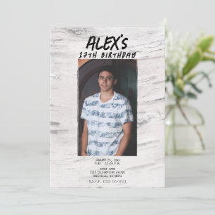 Rustic White Birch Trendy Photo Birthday Party Invitation