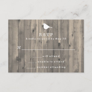 Rustic White Bird on Wooden Background RSVP