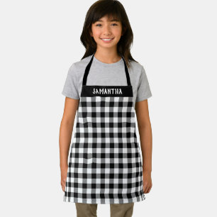Rustic White Black Buffalo Plaid Pattern Custom Apron