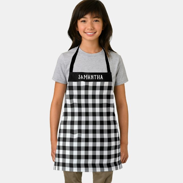 Rustic White Black Buffalo Plaid Pattern Custom Apron (Insitu)