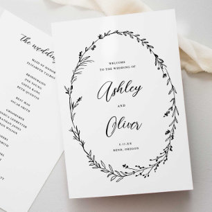 Rustic White & Black Wildflower Wreath Wedding Program
