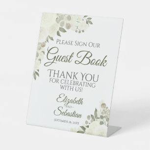 Rustic White Boho Roses Please Sign Our Guest Book