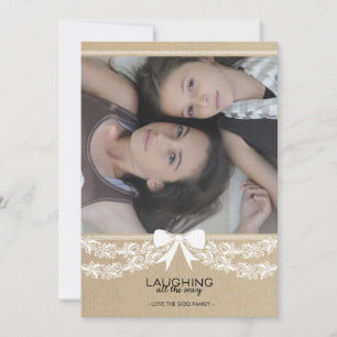 Rustic White Bow & Garland Holiday Photo Card