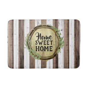 Rustic White & Brown Wood Botanical Wreath Barn Bath Mat