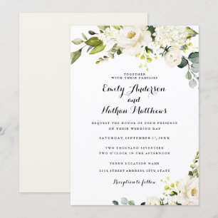 Rustic White Champagne Floral Wedding Invitation