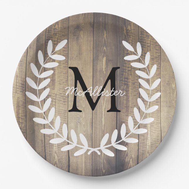 Rustic White Country Laurels Light Barn Wood Paper Plate (Front)