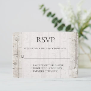 Rustic White Cream Birch Trees Wedding RSVP Card