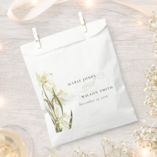 Rustic White Daffodil Floral Watercolor Wedding Favour Bag