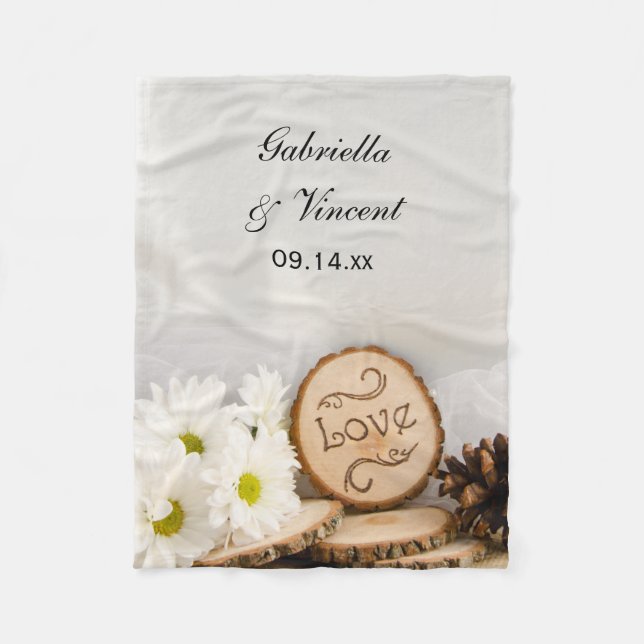Rustic White Daisies Woodland Wedding Fleece Blanket (Front)