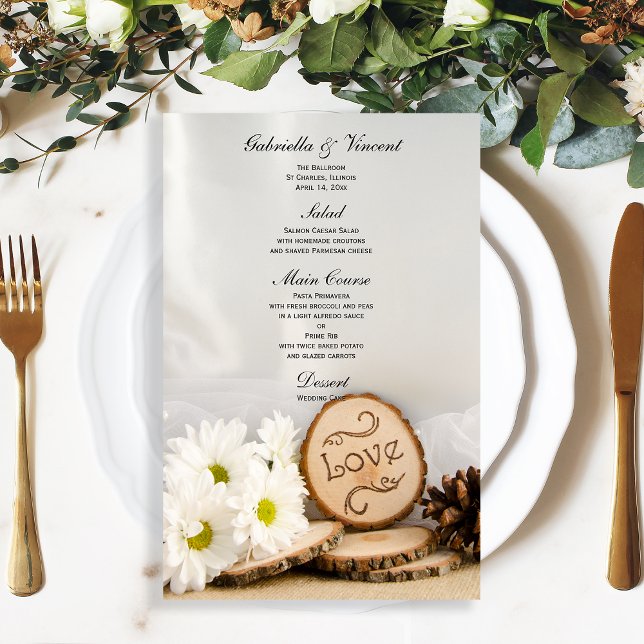 Rustic White Daisies Woodland Wedding Menu (Creator Uploaded)