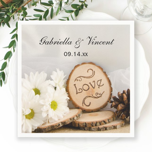 Rustic White Daisies Woodland Wedding Napkin (Creator Uploaded)