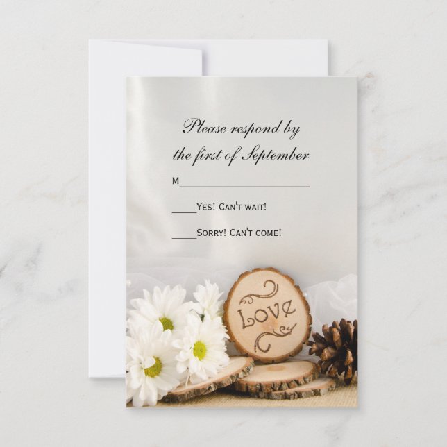 Rustic White Daisies Woodland Wedding RSVP (Front)