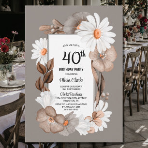 Rustic White Daisy 40th Birthday Party Invitation