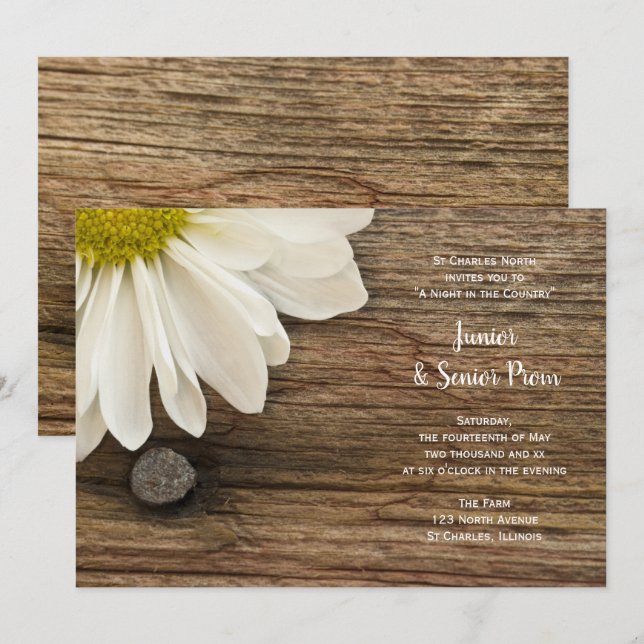 Rustic White Daisy Country Junior / Senior Prom Invitation (Front/Back)
