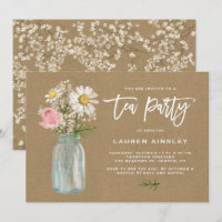 Rustic White Daisy in Mason Jar Kraft Tea Party