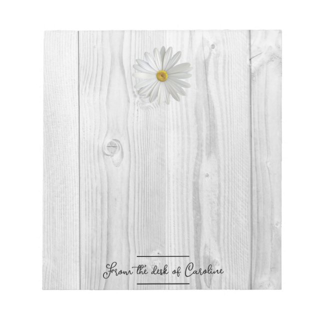 Rustic White Daisy Personalized Notepad (Front)