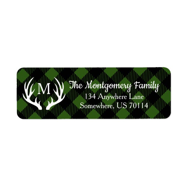 Rustic White Deer Antlers Buffalo Check Plaid (Front)