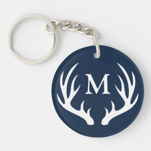 Rustic White Deer Antlers   Monogram Keychain