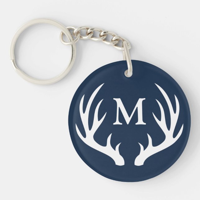 Rustic White Deer Antlers | Monogram Keychain (Front)