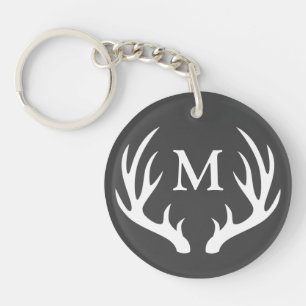 Rustic White Deer Antlers Monogram Keychain