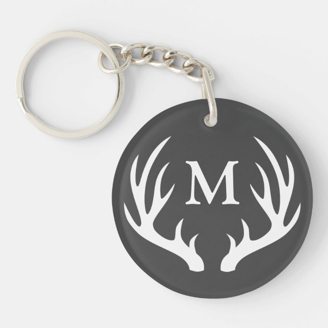 Rustic White Deer Antlers | Monogram Keychain (Front)