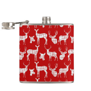 Rustic White Deer on Red Vinyl Wrapped Flask