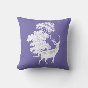 Rustic White Deer Silhouette on Periwinkle Blue Throw Pillow