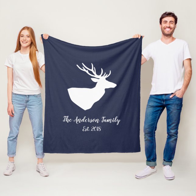 Rustic White Deer Silhouette | Personalized Fleece Blanket (In Situ)