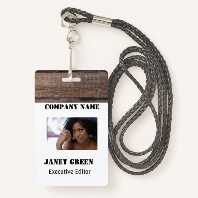 Rustic White Employee Photo ID Company Security  Badge (Front with Lanyard)