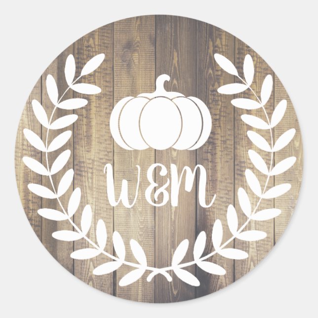 Rustic White Farmhouse Laurels Barn Wood Pumpkin Classic Round Sticker (Front)