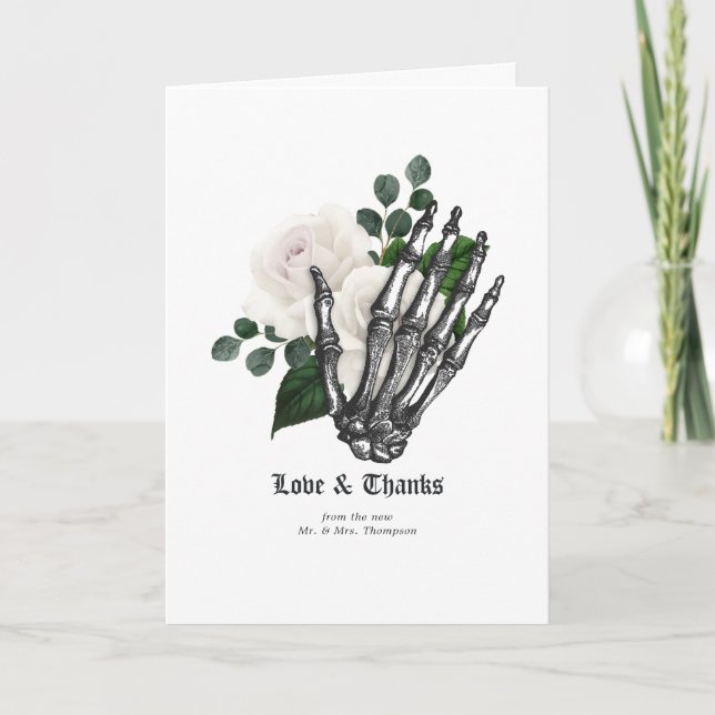 Rustic White Floral Gothic Wedding Thank You Card (Front)