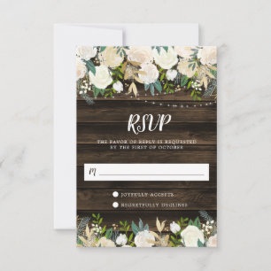 Rustic White Floral String Lights RSVP Card