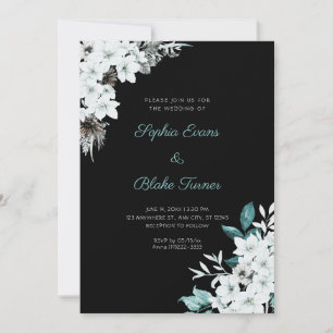 Rustic White Flowers Boho Black Wedding Invitation