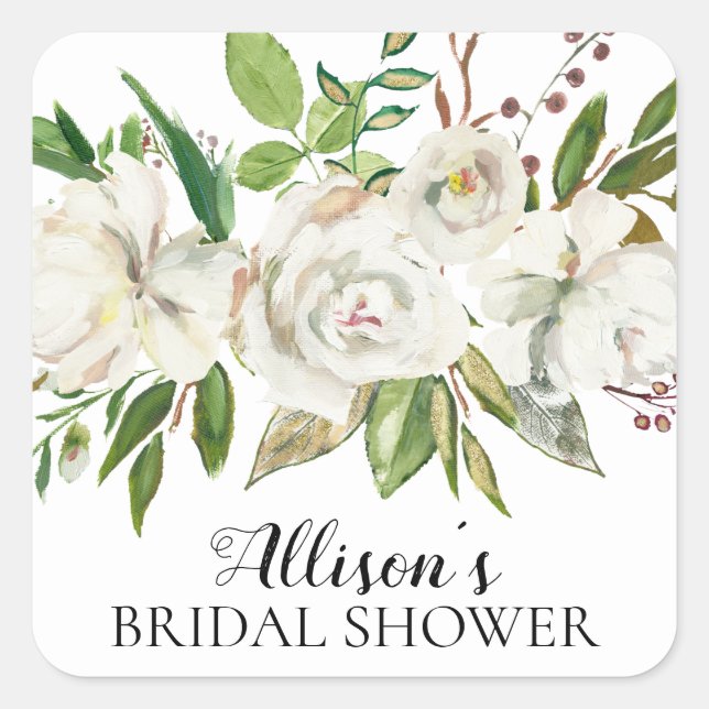 Rustic White Flowers Bridal Shower Envelope Seal (Front)