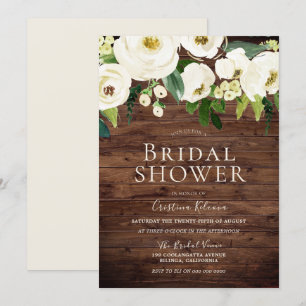 Rustic White Flowers & Cream Bridal Shower Invitation