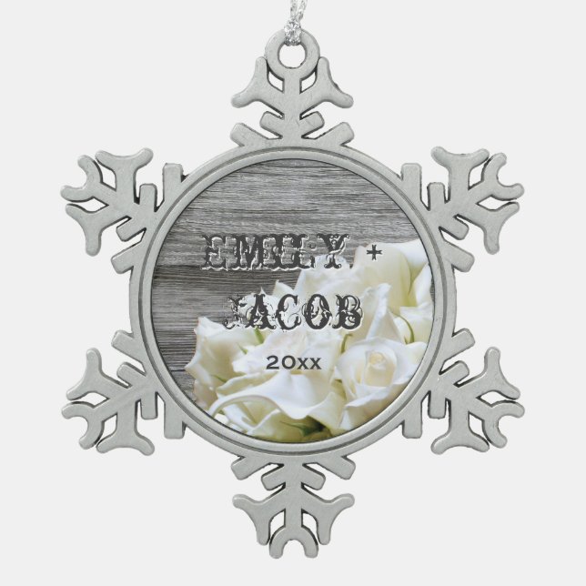 Rustic White Flowers Customized Ornament (Front)