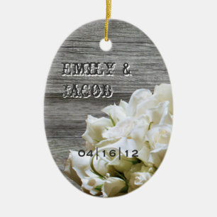 Rustic White Flowers Wedding Favour Ornament
