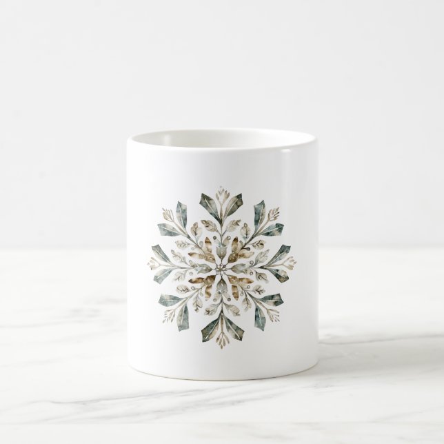 Rustic White Green Christmas Snowflake Coffee Mug (Center)