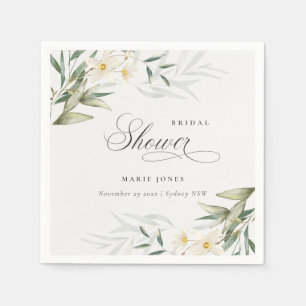 Rustic White Greenery Floral Bunch Bridal Shower Napkin