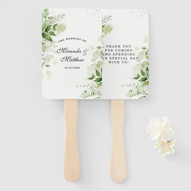 Rustic White Greenery Vineyard Wedding Thank You Hand Fan (Front and Back)