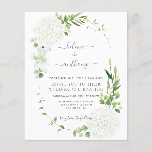 Rustic white hydrangea Wedding Invitation  (Front)