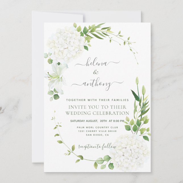 Rustic white hydrangea Wedding Invitation  (Front)