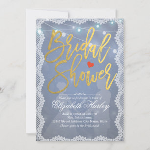 Rustic White Lace and String Lights Bridal Shower Invitation